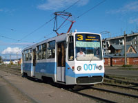 KTM-5M3 rebuilt into KTM-7 tram on Kr. Partizan Ul. in Privokzalniy
